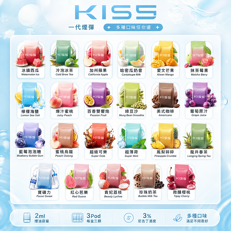 Kis5鎧斯電子煙煙彈｜2ml*3Pod｜通用一代｜3%濃度｜口味清單首圖